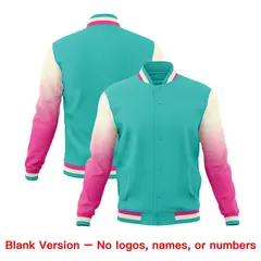 Bright Green Pink Cream Gradient Varsity Raglan Letterman Jacket 7