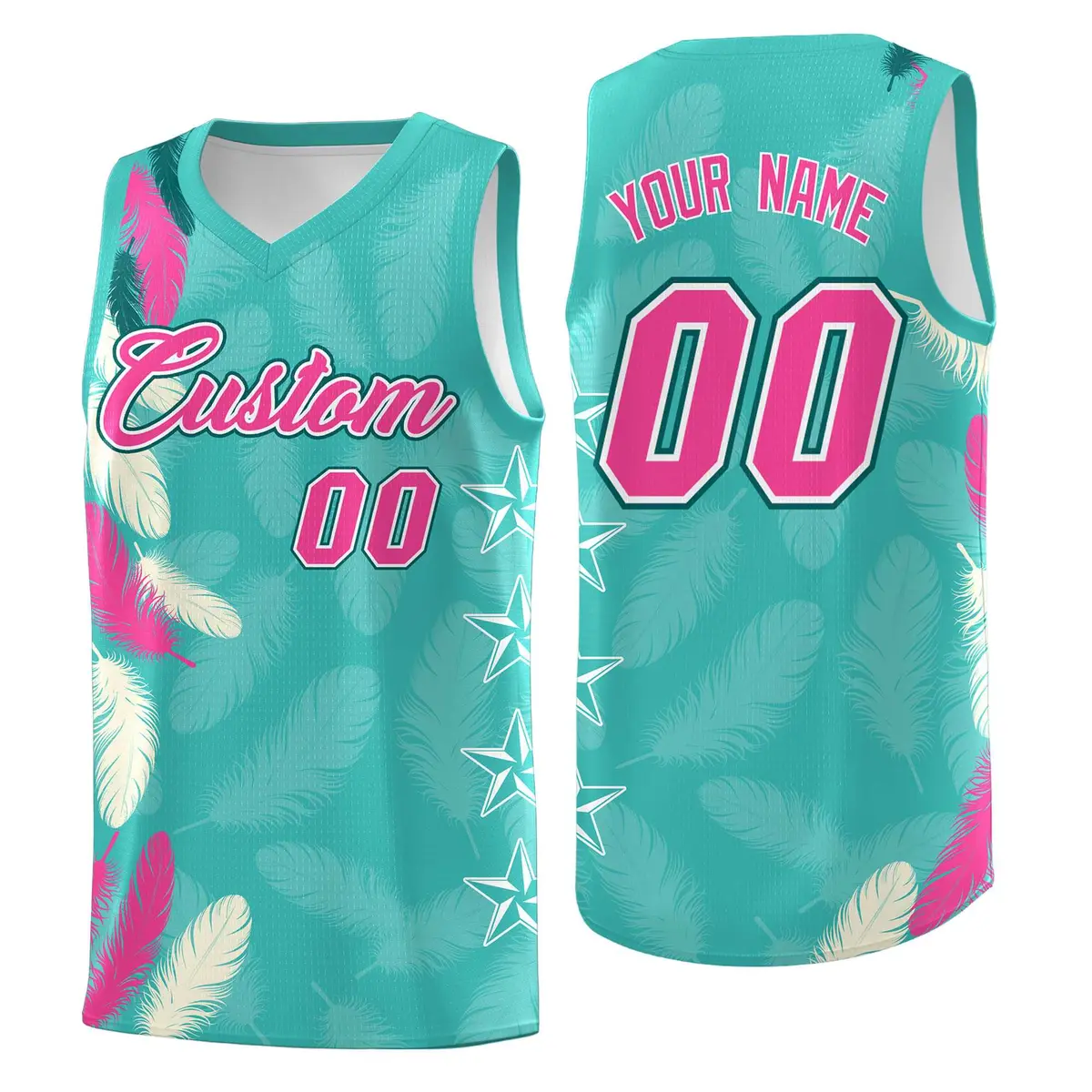 Bright Green Pink Feather Series Graffiti Pattern Basketball Jersey