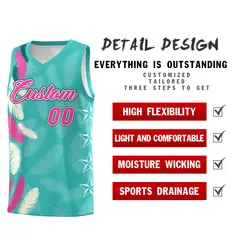 Bright Green Pink Feather Series Graffiti Pattern Basketball Jersey 2