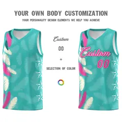 Bright Green Pink Feather Series Graffiti Pattern Basketball Jersey 3