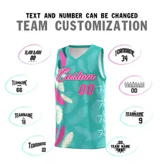 Bright Green Pink Feather Series Graffiti Pattern Basketball Jersey 4