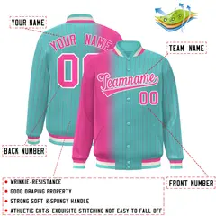 Bright Green Pink Gradient Pinstripe Varsity Full-Snap Baseball Jacket 2