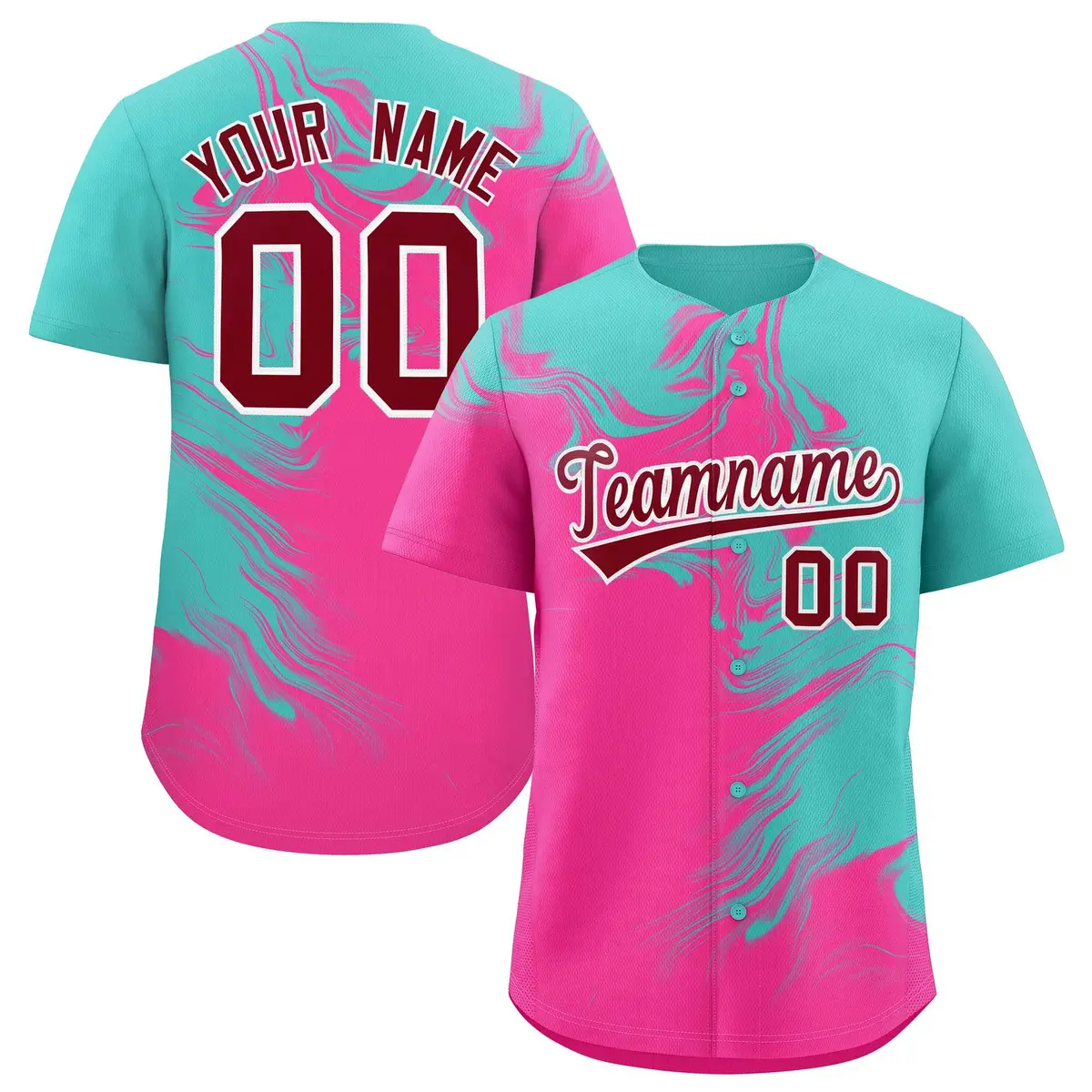 Bright Green Pink Ink Pattern Authentic Baseball Jersey