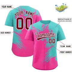 Bright Green Pink Ink Pattern Authentic Baseball Jersey 2