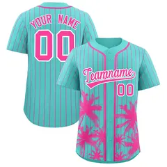 Bright Green Pink Pinstripe Coconut Tree Baseball Jersey 1