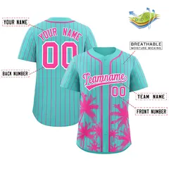 Bright Green Pink Pinstripe Coconut Tree Baseball Jersey 2