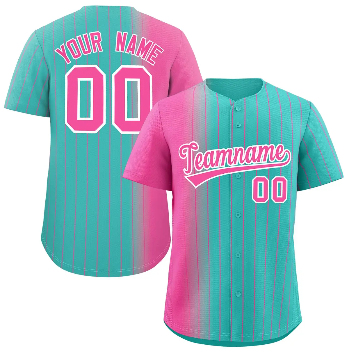 Bright Green Pink Pinstripe Gradient Baseball Jersey