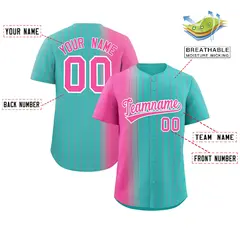 Bright Green Pink Pinstripe Gradient Baseball Jersey 2