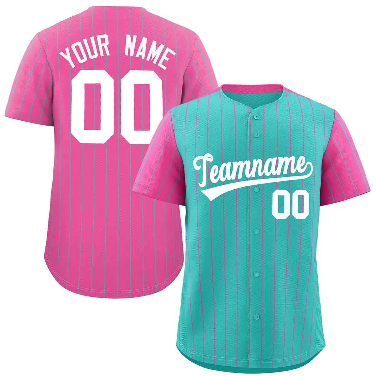 Bright Green Pink Pinstripe Raglan Sleeves Baseball Jersey
