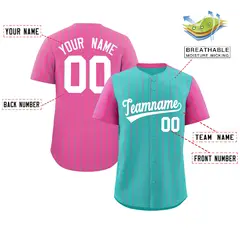 Bright Green Pink Pinstripe Raglan Sleeves Baseball Jersey 2