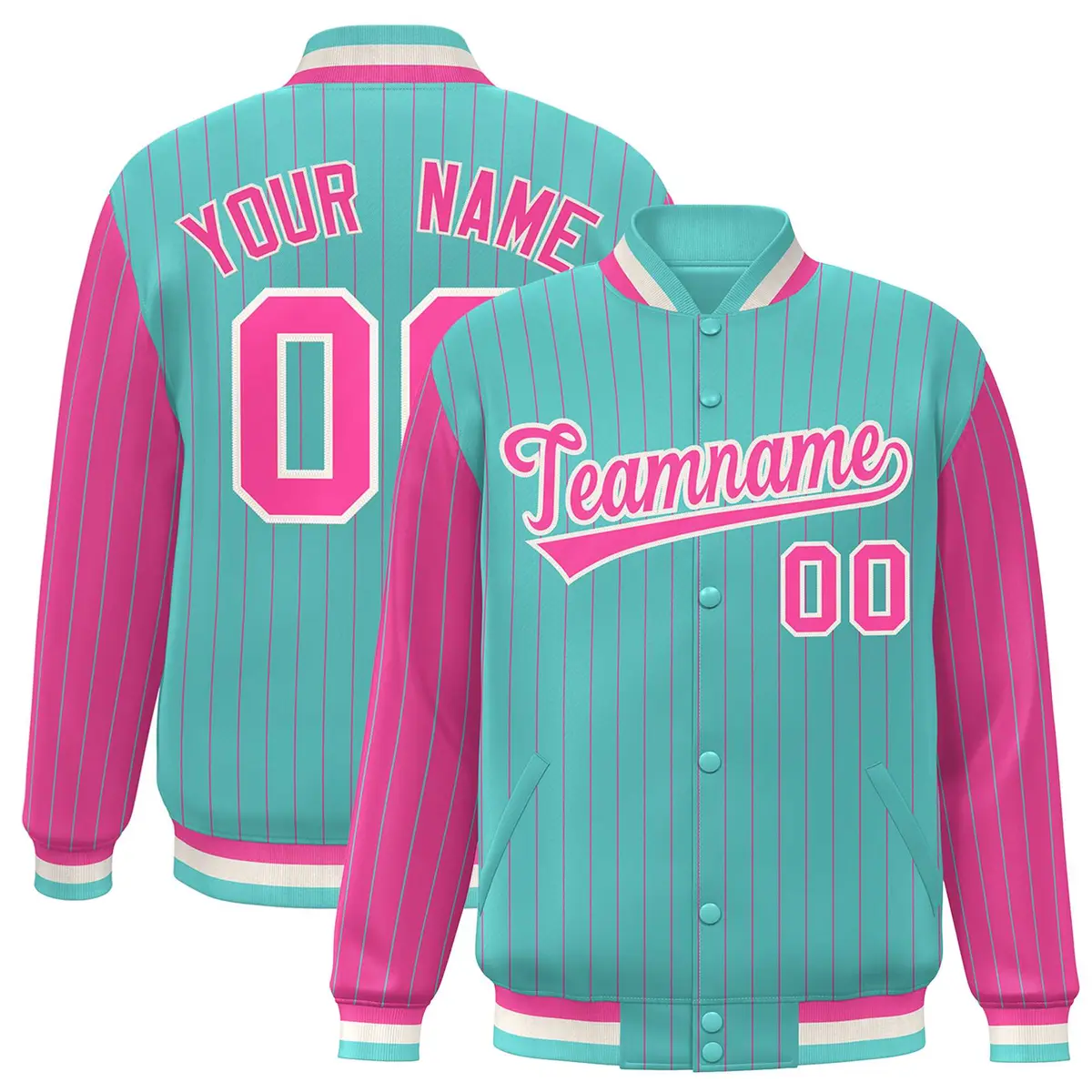Bright Green Pink Pinstripe Raglan Varsity Letterman Baseball Jacket