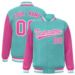 Bright Green Pink Pinstripe Raglan Varsity Letterman Baseball Jacket 1