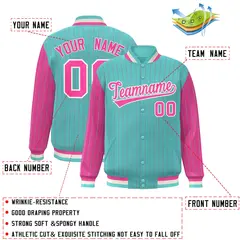 Bright Green Pink Pinstripe Raglan Varsity Letterman Baseball Jacket 2