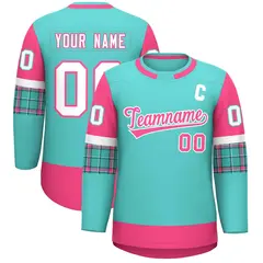 Bright Green Pink Raglan Round-Neck Hockey Jersey 1