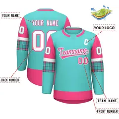 Bright Green Pink Raglan Round-Neck Hockey Jersey 2