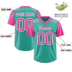 Bright Green Pink Star Pattern Raglan Sleeves Football Jersey 2