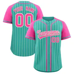 Bright Green Pink Stripe Raglan Baseball Jersey 1