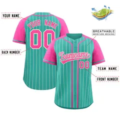 Bright Green Pink Stripe Raglan Baseball Jersey 2