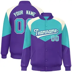 Bright Green Purple Color Block Varsity Letterman Jacket