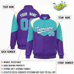 Bright Green Purple Color Block Varsity Letterman Jacket 2