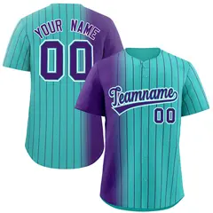 Bright Green Purple Pinstripe Gradient Baseball Jersey 1