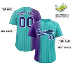 Bright Green Purple Pinstripe Gradient Baseball Jersey 2