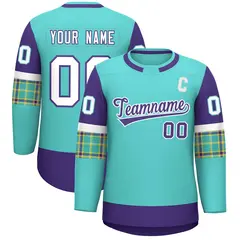 Bright Green Purple Raglan Round-Neck Hockey Jersey 1