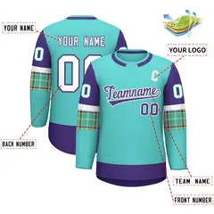 Bright Green Purple Raglan Round-Neck Hockey Jersey 2