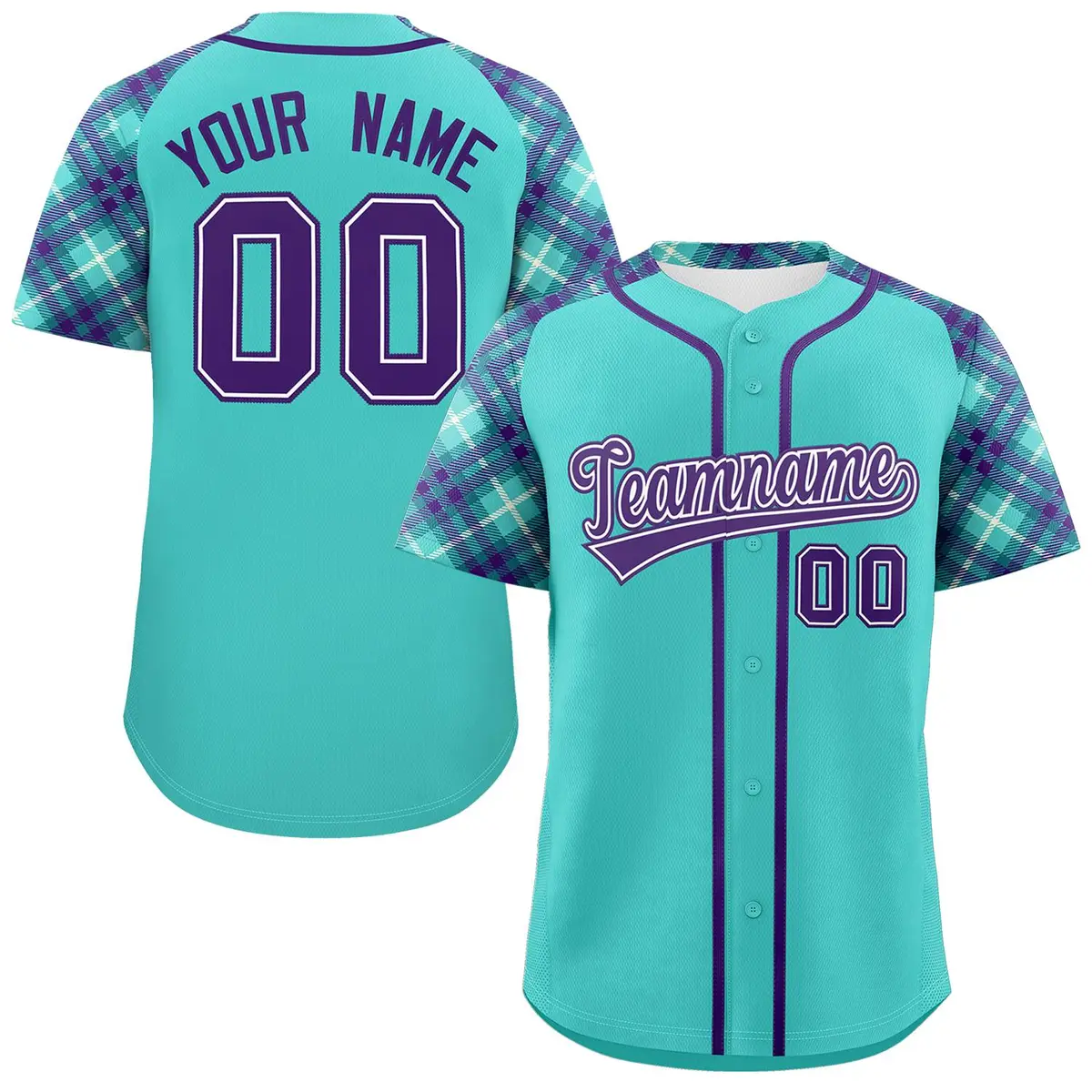 Bright Green Purple Raglan Sleeves Authentic Baseball Jersey