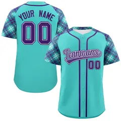 Bright Green Purple Raglan Sleeves Authentic Baseball Jersey 1