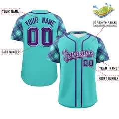 Bright Green Purple Raglan Sleeves Authentic Baseball Jersey 2