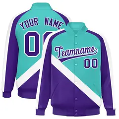 Bright Green Purple Raglan Sleeves Varsity Full-Snap Letterman Jacket