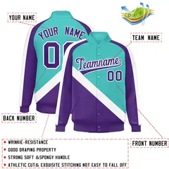 Bright Green Purple Raglan Sleeves Varsity Full-Snap Letterman Jacket 2