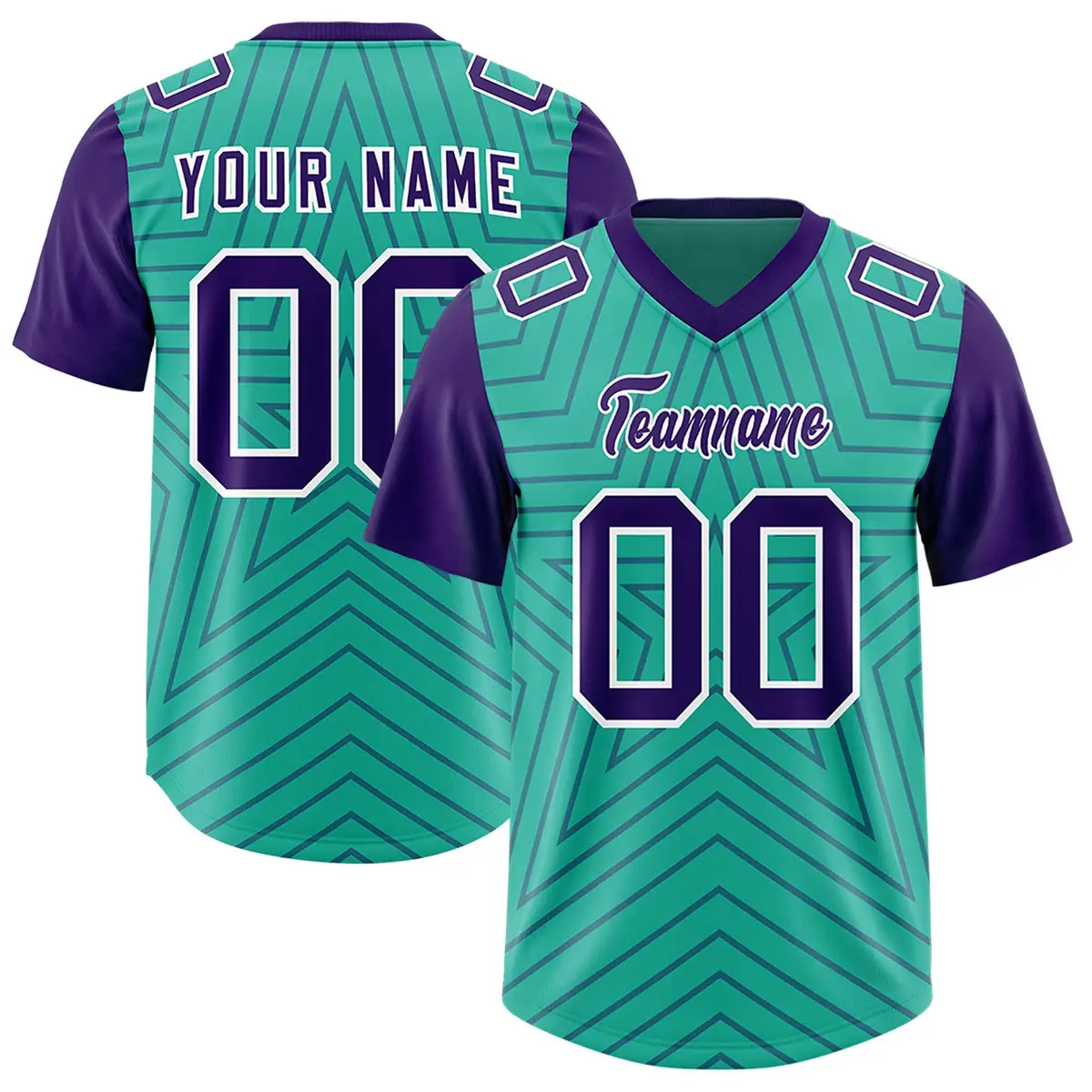 Bright Green Purple Star Pattern Raglan Sleeves Football Jersey