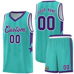 Bright Green Purple White Gradient Star Graffiti Basketball Jersey 1