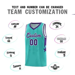 Bright Green Purple White Gradient Star Graffiti Basketball Jersey 4