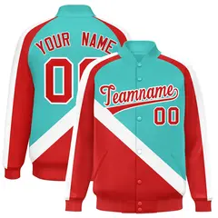Bright Green Red Raglan Full-Snap Letterman Baseball Jacket 1