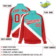 Bright Green Red Raglan Full-Snap Letterman Baseball Jacket 2