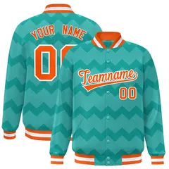 Bright Green Ripple Color Block Full-Snap Varsity Letterman Jacket
