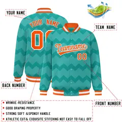 Bright Green Ripple Color Block Full-Snap Varsity Letterman Jacket 2