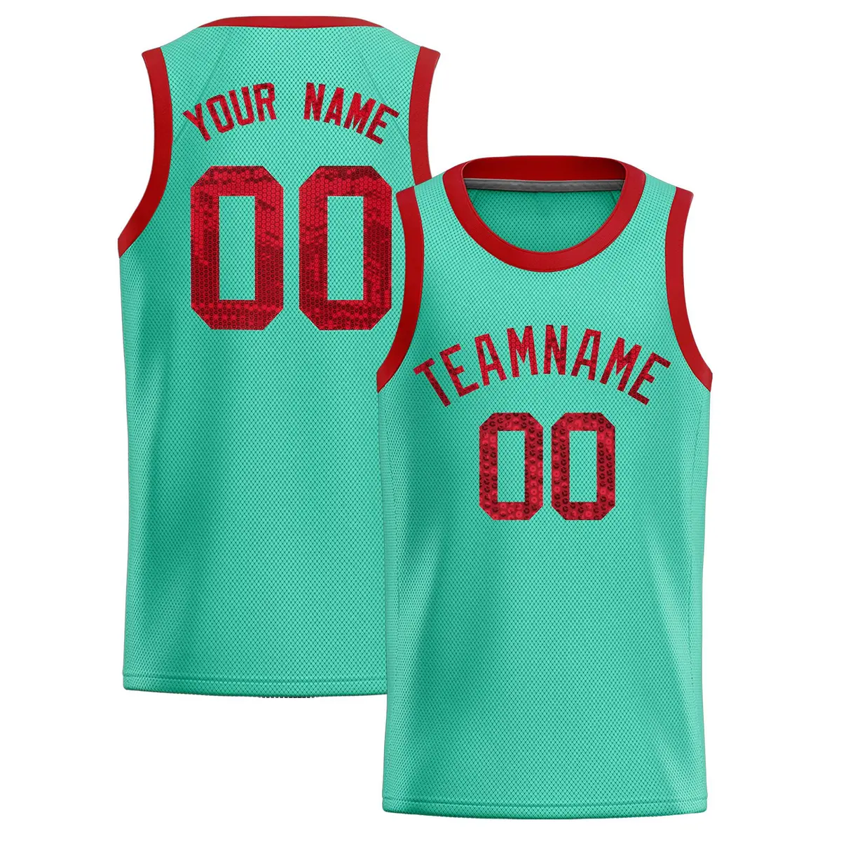 Bright Green Sequined Trim Athletic Basketball Jersey