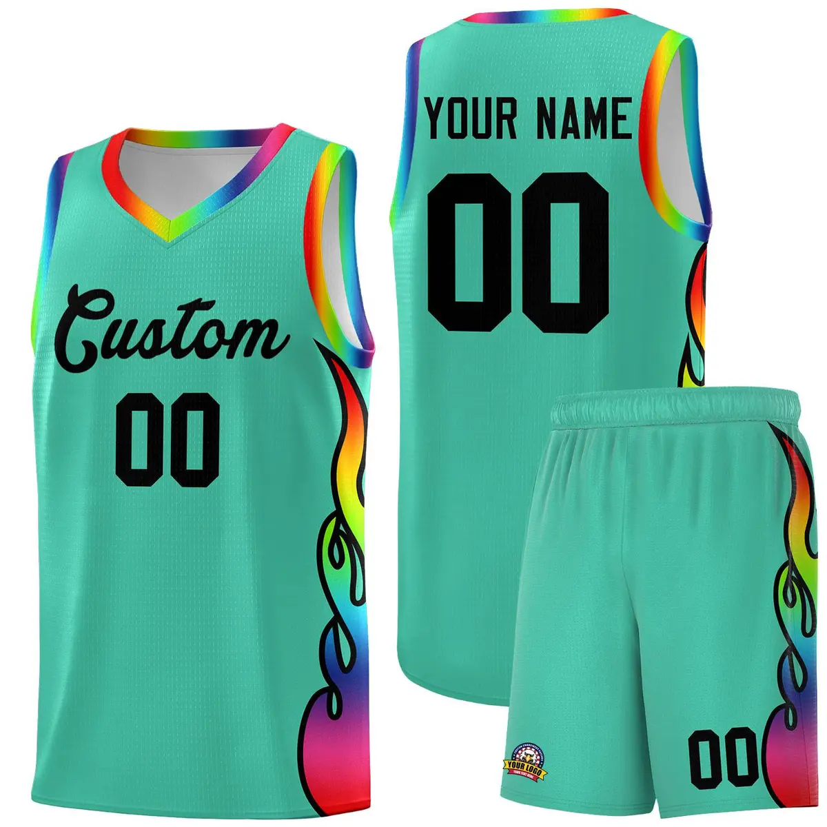 Bright Green Side Flame Basketball Jersey for Teams