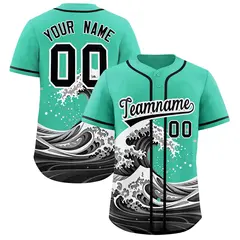 Bright Green Wave Graffiti Baseball Jersey 1