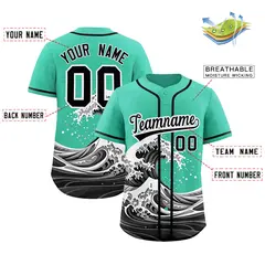 Bright Green Wave Graffiti Baseball Jersey 2