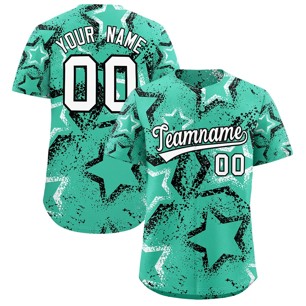 Bright Green White Black Star-Shaped Graffiti Ink Baseball Jersey