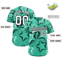 Bright Green White Black Star-Shaped Graffiti Ink Baseball Jersey 2