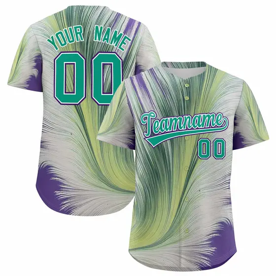 Bright Green White Fluid Feather Graffiti Baseball Jersey