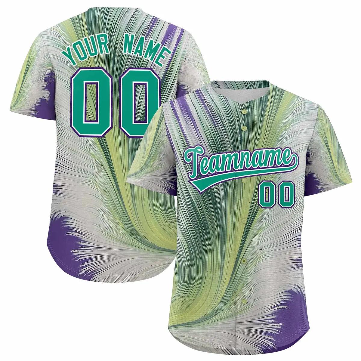 Bright Green White Fluid Feather Graffiti Baseball Jersey