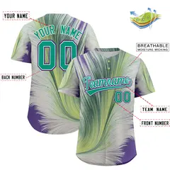 Bright Green White Fluid Feather Graffiti Baseball Jersey 2