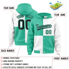 Bright Green White Four Squares Color Block Varsity Letterman Jacket Hoodie 4